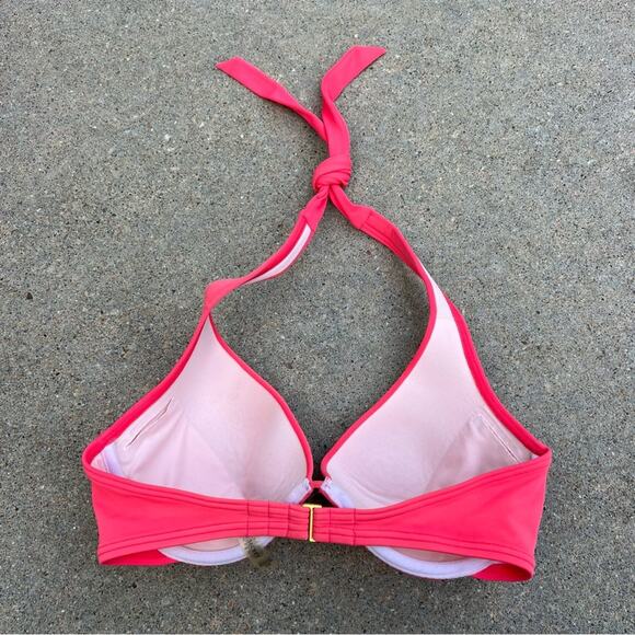 Victoria’s Secret Coral Pink Underwire Push Up Halter Triangle Bikini Top 32D - Picture 2 of 5
